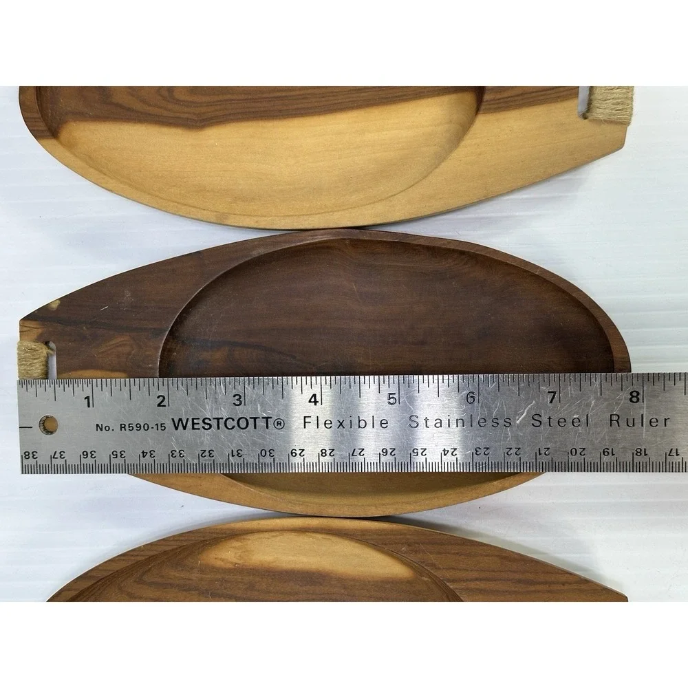 Vintage Teak Wood Snack Trays Set of 4 Atomic MCM‎ Original Label